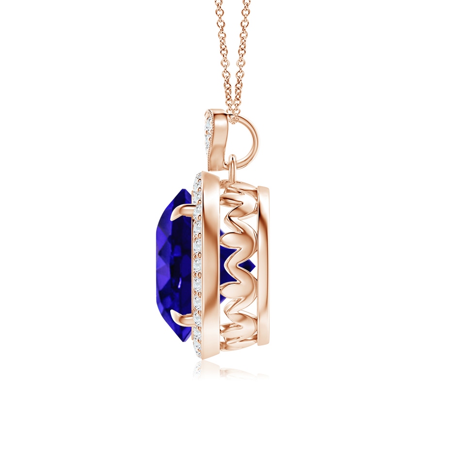 10mm AAAA Tanzanite Halo Pendant with Diamond Heart Motif in Rose Gold side 199