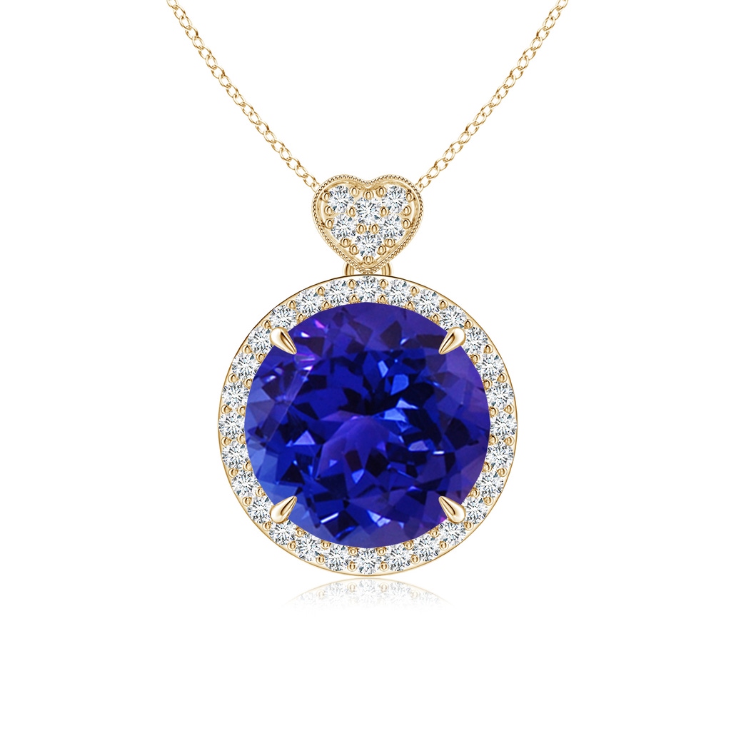 10mm AAAA Tanzanite Halo Pendant with Diamond Heart Motif in Yellow Gold