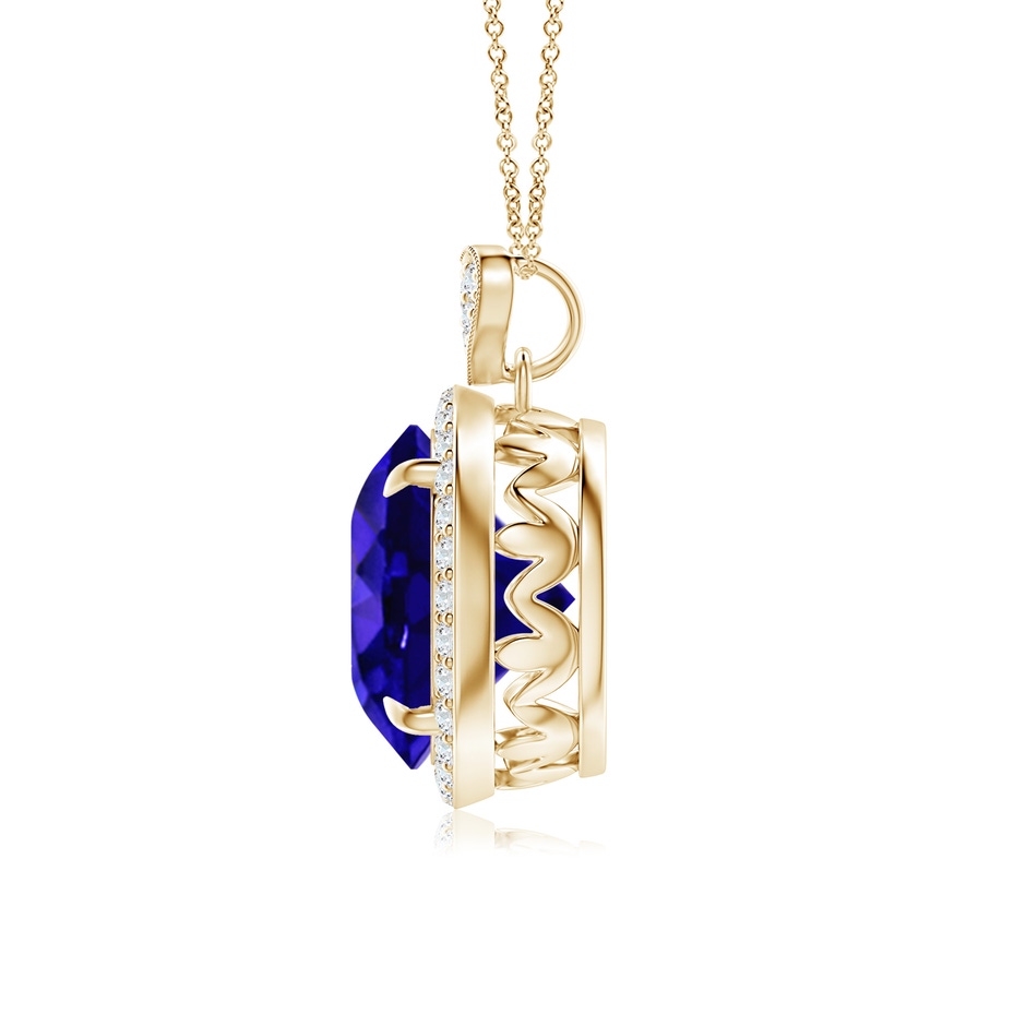 10mm AAAA Tanzanite Halo Pendant with Diamond Heart Motif in Yellow Gold side 199