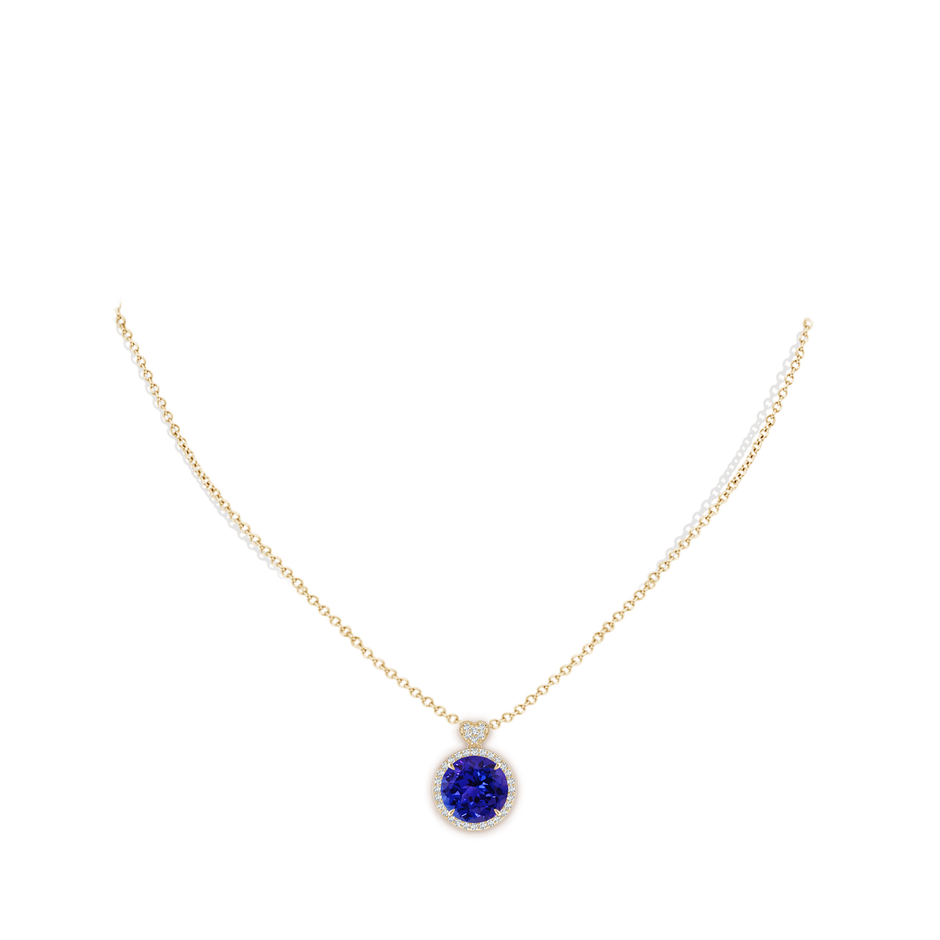 10mm AAAA Tanzanite Halo Pendant with Diamond Heart Motif in Yellow Gold pen