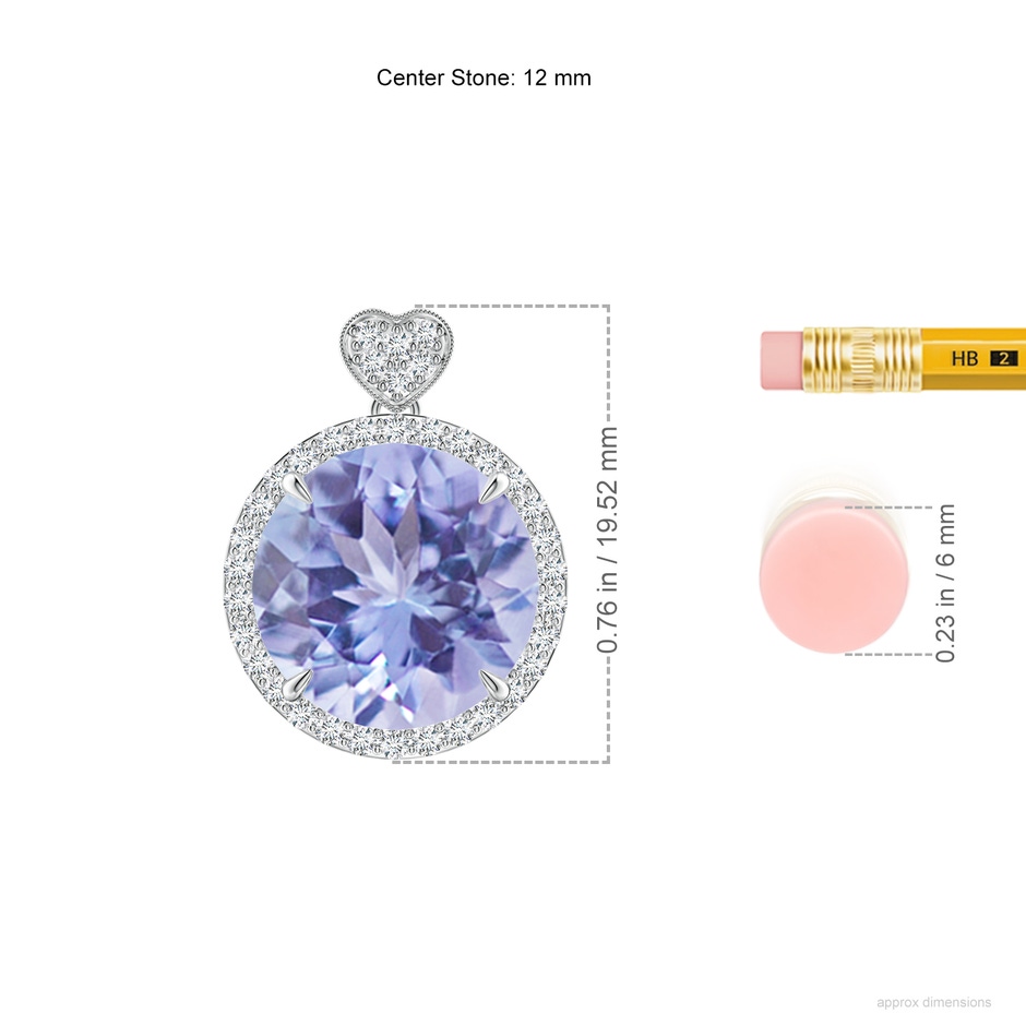 12mm A Tanzanite Halo Pendant with Diamond Heart Motif in P950 Platinum ruler