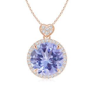 12mm A Tanzanite Halo Pendant with Diamond Heart Motif in Rose Gold