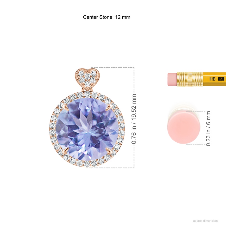 12mm A Tanzanite Halo Pendant with Diamond Heart Motif in Rose Gold ruler