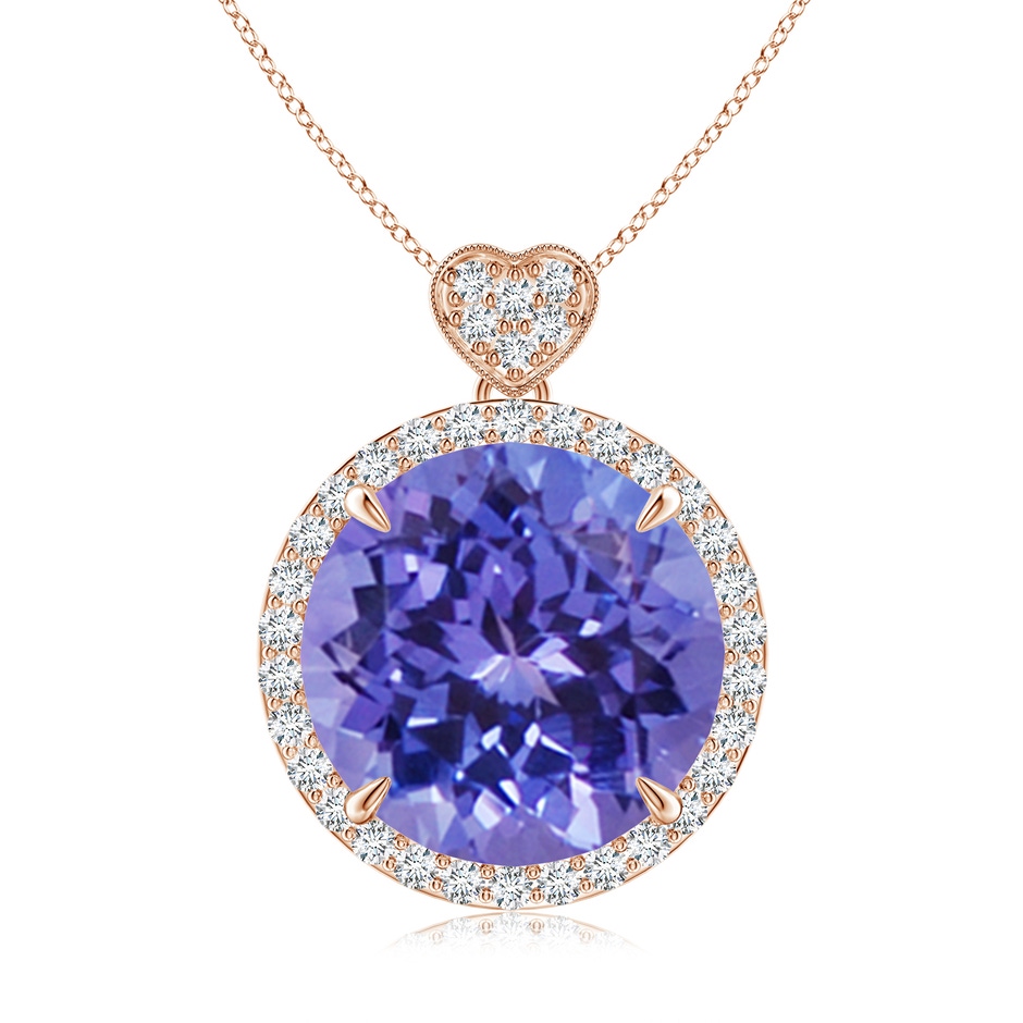 12mm AA Tanzanite Halo Pendant with Diamond Heart Motif in Rose Gold 