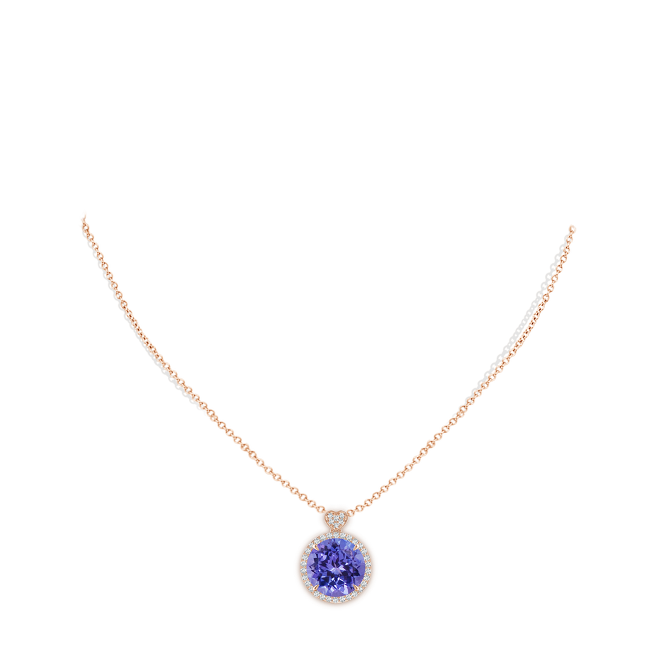 12mm AA Tanzanite Halo Pendant with Diamond Heart Motif in Rose Gold pen