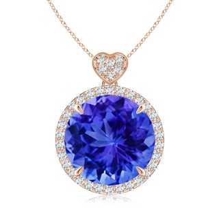 12mm AAA Tanzanite Halo Pendant with Diamond Heart Motif in Rose Gold