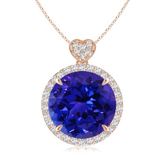 12mm AAAA Tanzanite Halo Pendant with Diamond Heart Motif in 18K Rose Gold