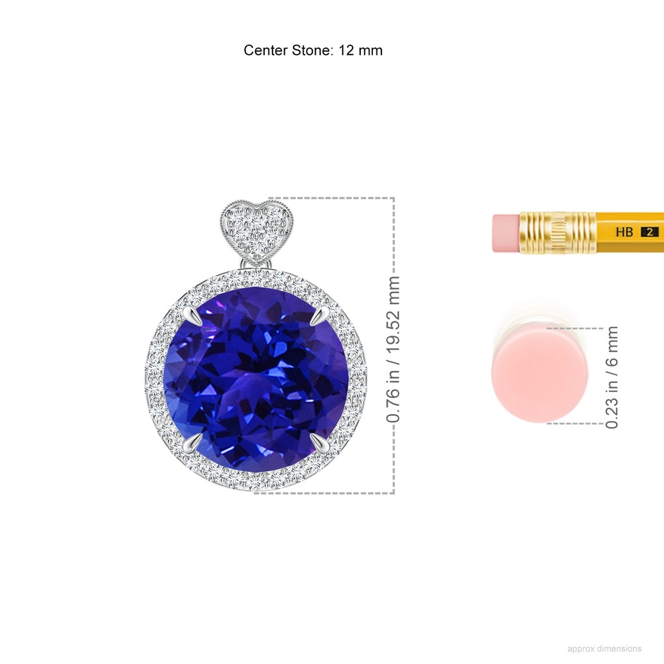 12mm AAAA Tanzanite Halo Pendant with Diamond Heart Motif in P950 Platinum ruler