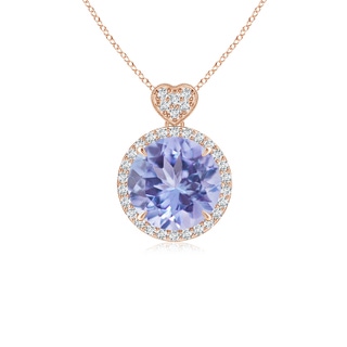 8mm A Tanzanite Halo Pendant with Diamond Heart Motif in 9K Rose Gold