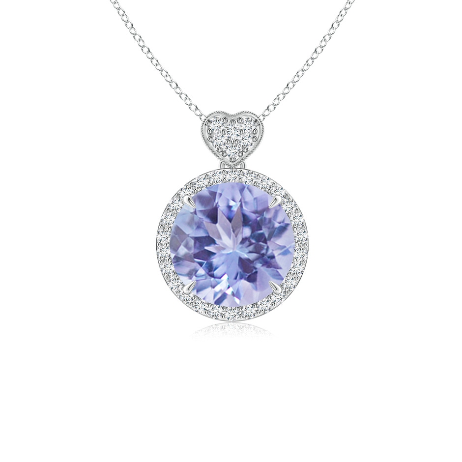 8mm A Tanzanite Halo Pendant with Diamond Heart Motif in White Gold 