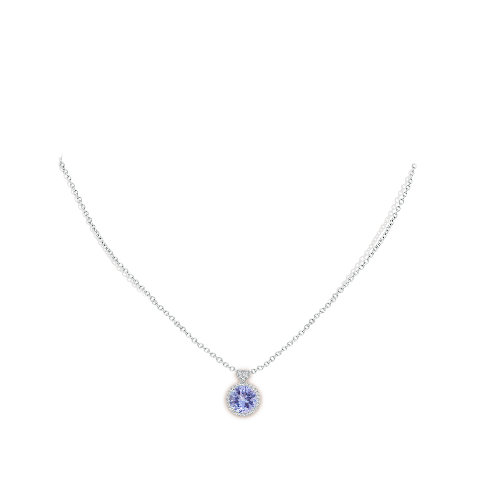 8mm A Tanzanite Halo Pendant with Diamond Heart Motif in White Gold pen