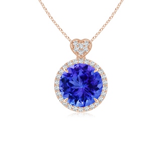 8mm AAA Tanzanite Halo Pendant with Diamond Heart Motif in Rose Gold