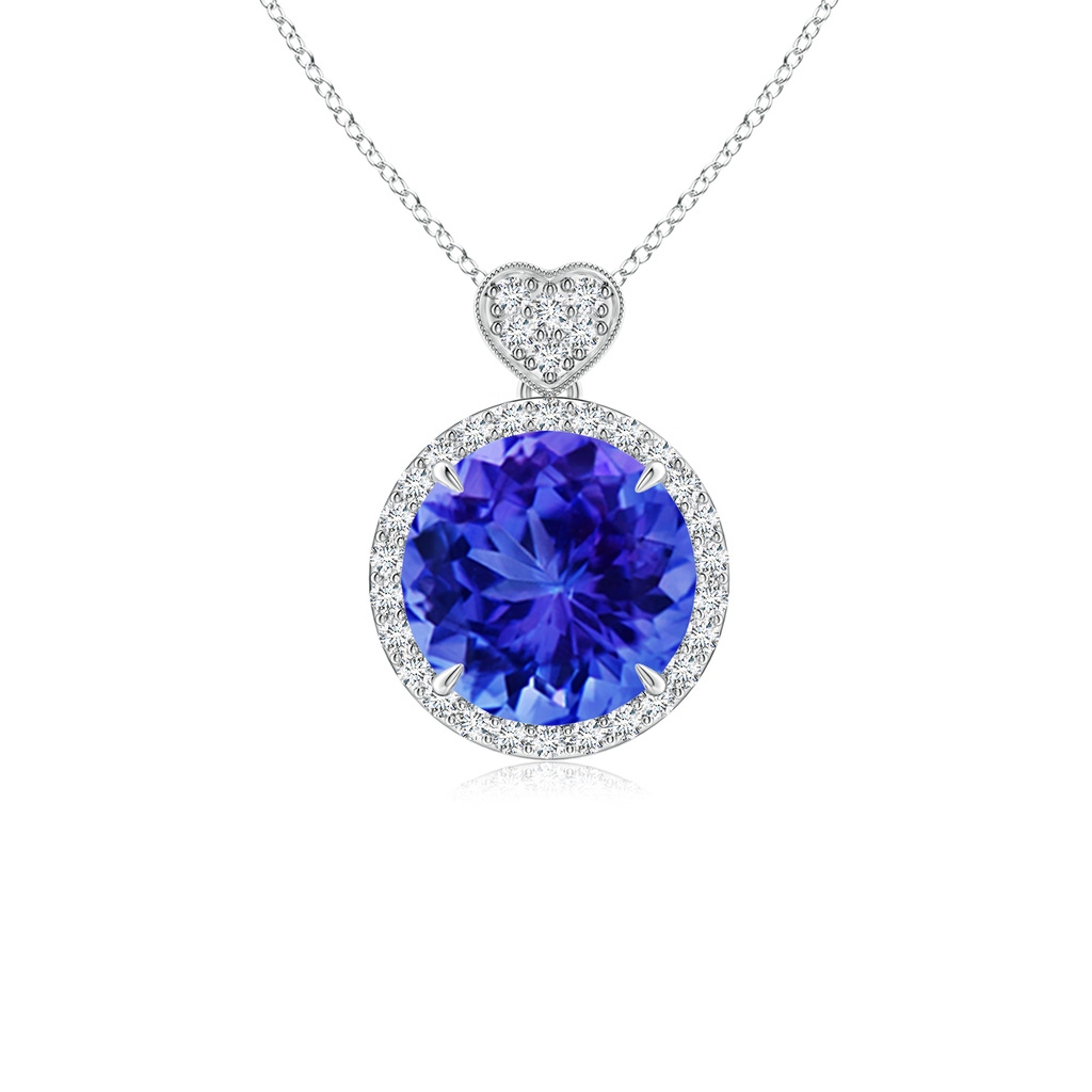 8mm AAA Tanzanite Halo Pendant with Diamond Heart Motif in White Gold