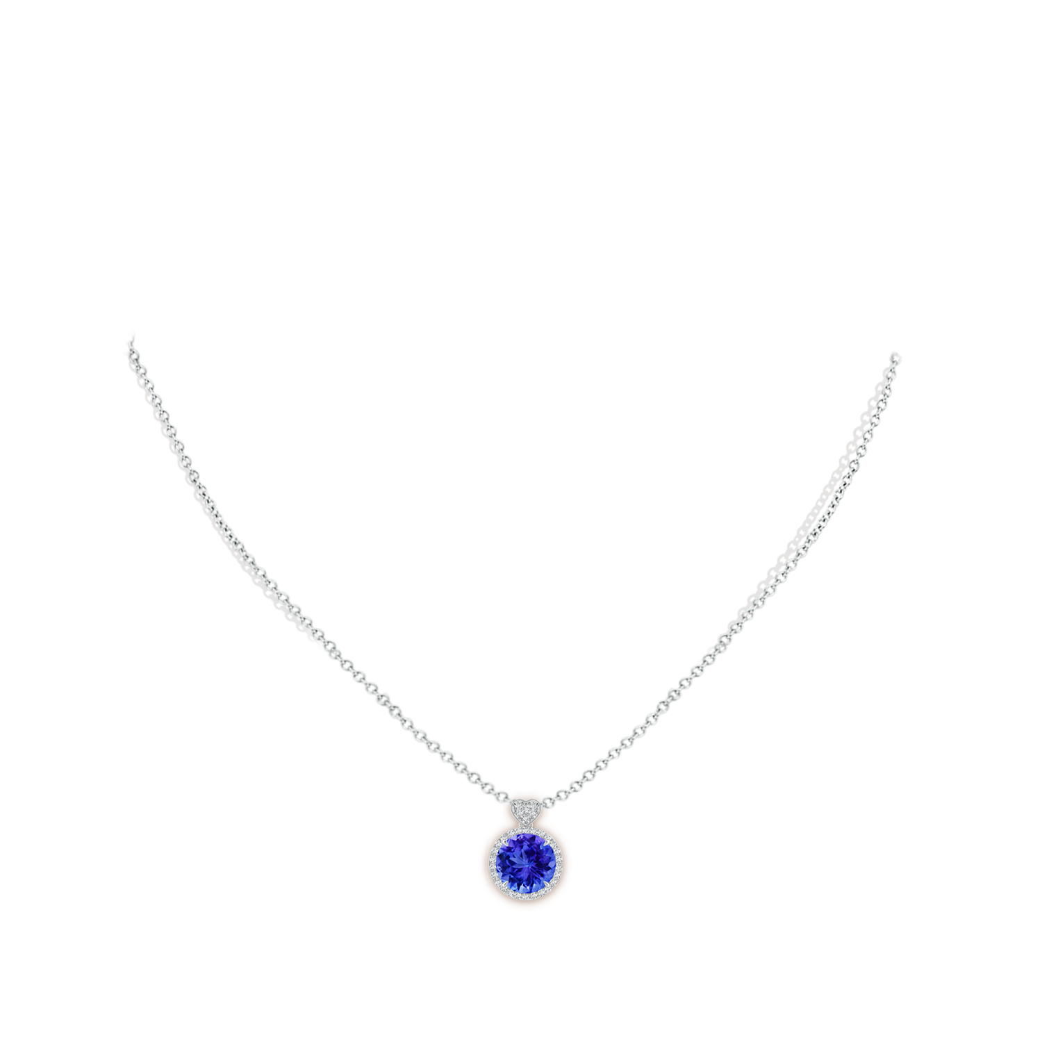 8mm AAA Tanzanite Halo Pendant with Diamond Heart Motif in White Gold - body_neck