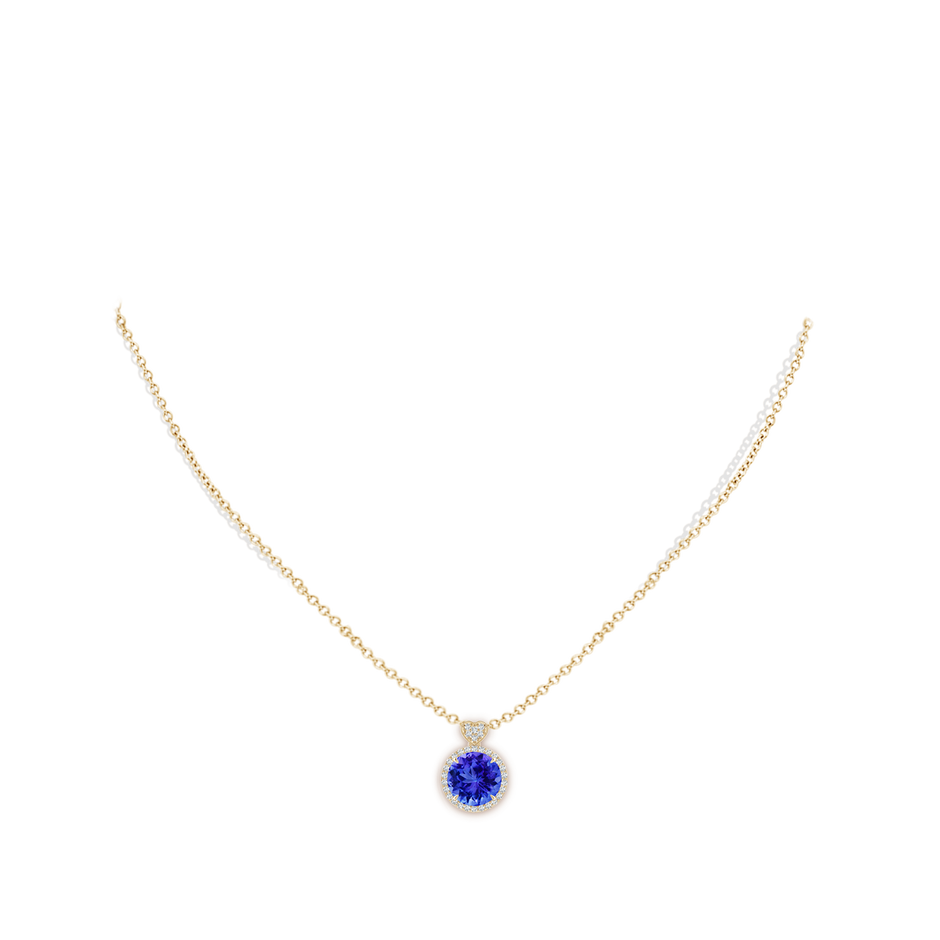 8mm AAA Tanzanite Halo Pendant with Diamond Heart Motif in Yellow Gold pen