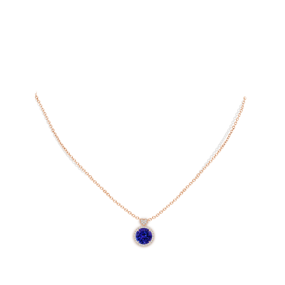 8mm AAAA Tanzanite Halo Pendant with Diamond Heart Motif in Rose Gold pen