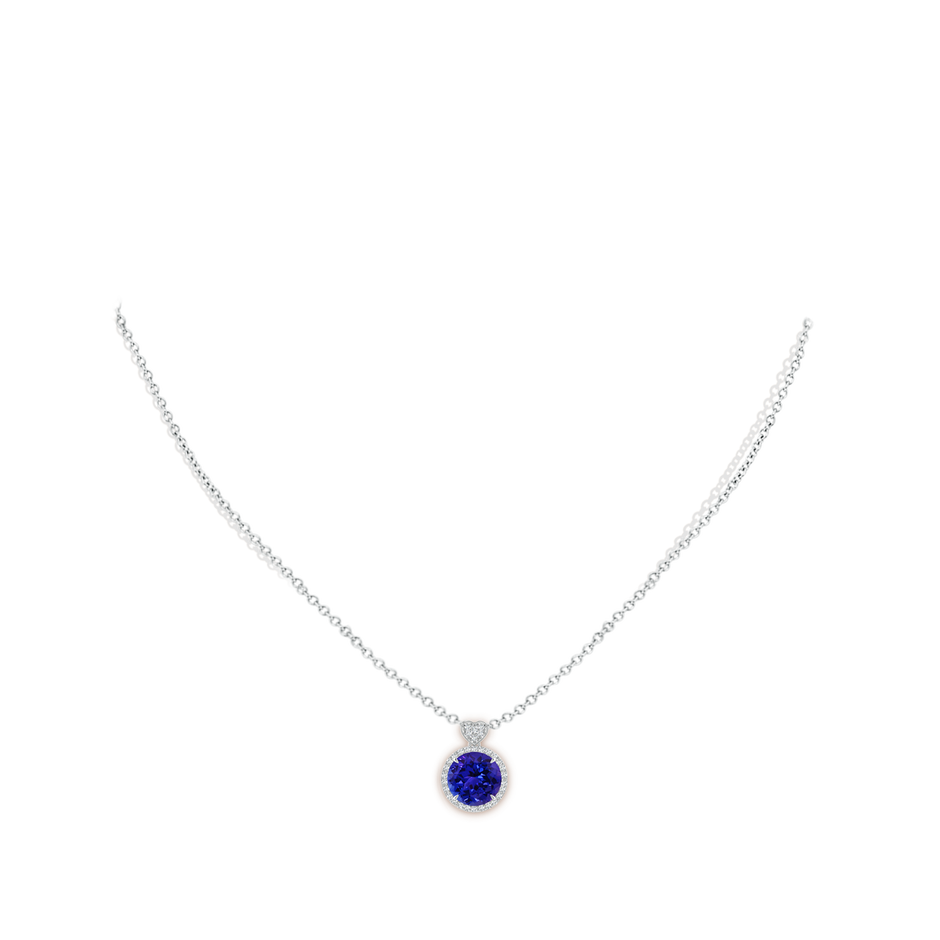 8mm AAAA Tanzanite Halo Pendant with Diamond Heart Motif in White Gold pen