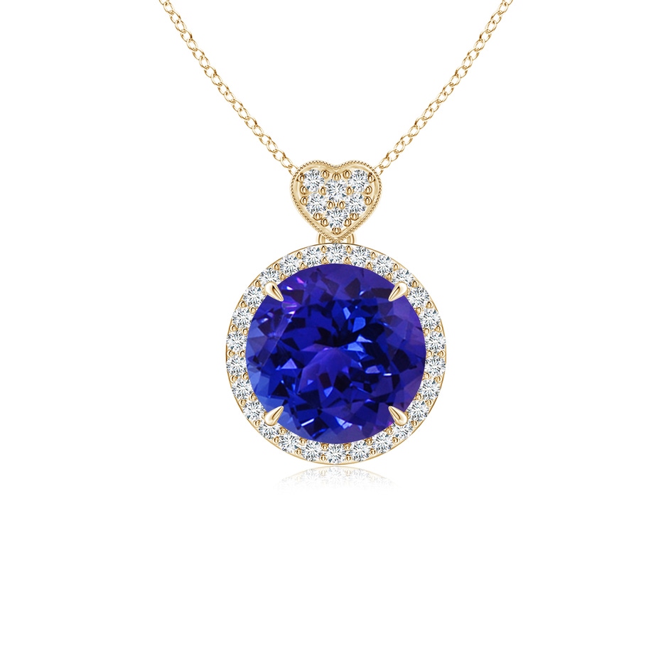 8mm AAAA Tanzanite Halo Pendant with Diamond Heart Motif in Yellow Gold 