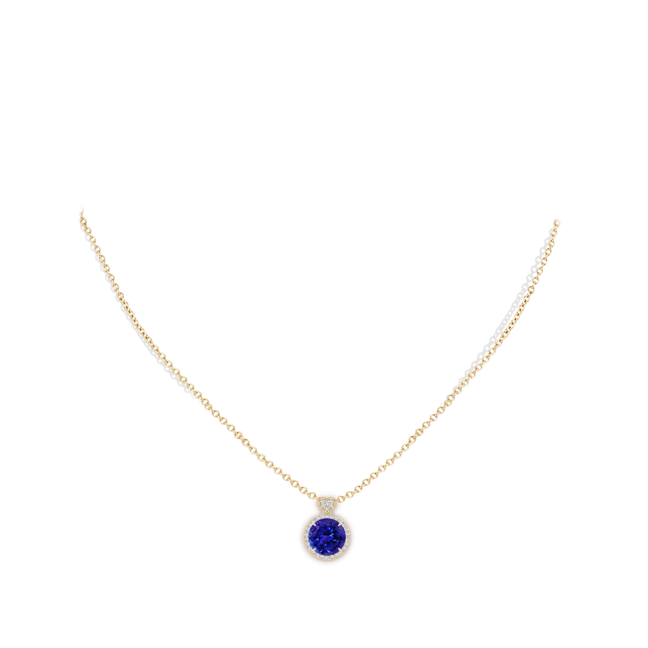 8mm AAAA Tanzanite Halo Pendant with Diamond Heart Motif in Yellow Gold pen