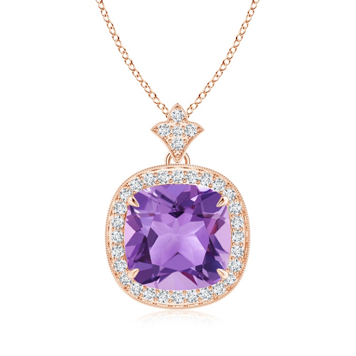 10mm A Vintage Inspired Cushion Amethyst Halo Pendant in Rose Gold 