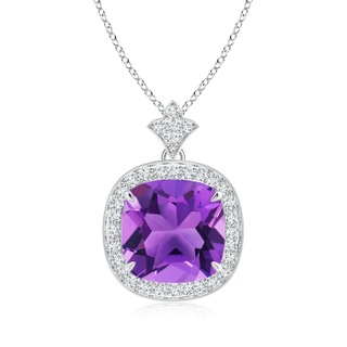 10mm AAA Vintage Inspired Cushion Amethyst Halo Pendant in White Gold