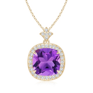 10mm AAA Vintage Inspired Cushion Amethyst Halo Pendant in Yellow Gold