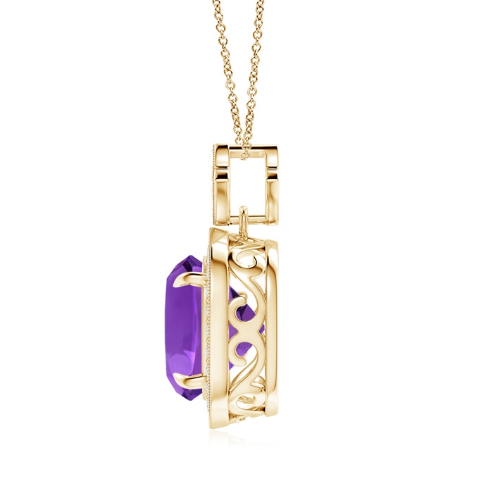10mm AAAA Vintage Inspired Cushion Amethyst Halo Pendant in Yellow Gold product image