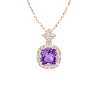 6mm A Vintage Inspired Cushion Amethyst Halo Pendant in 9K Rose Gold