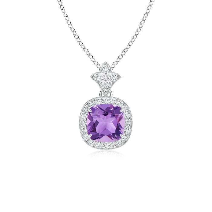 6mm A Vintage Inspired Cushion Amethyst Halo Pendant in P950 Platinum 