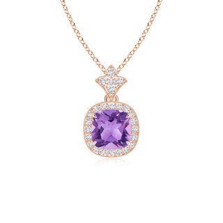 6mm A Vintage Inspired Cushion Amethyst Halo Pendant in Rose Gold