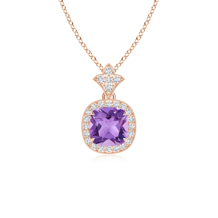 6mm A Vintage Inspired Cushion Amethyst Halo Pendant in Rose Gold 