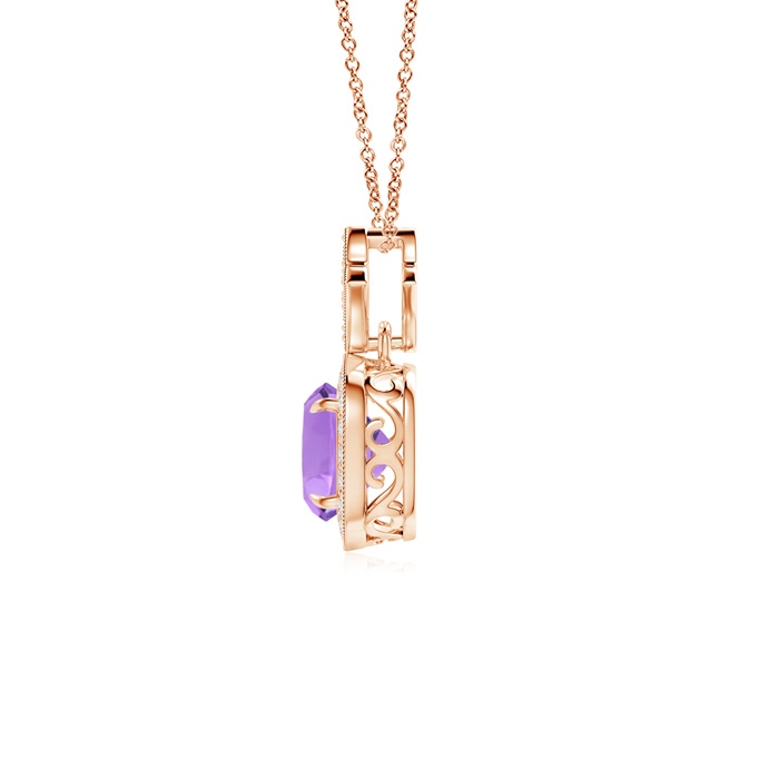 6mm A Vintage Inspired Cushion Amethyst Halo Pendant in Rose Gold product image