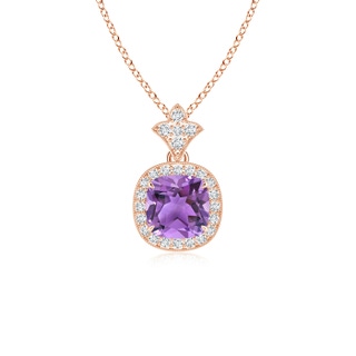 6mm AA Vintage Inspired Cushion Amethyst Halo Pendant in 10K Rose Gold