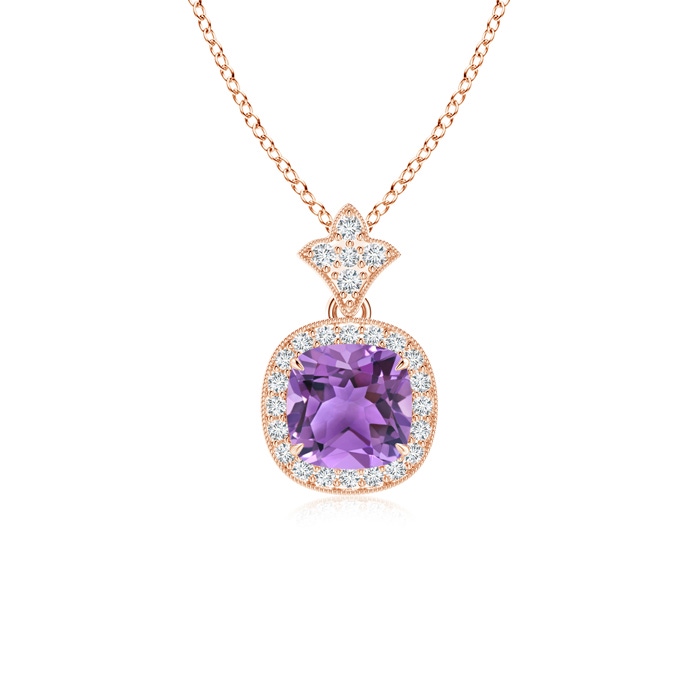 6mm AA Vintage Inspired Cushion Amethyst Halo Pendant in Rose Gold 