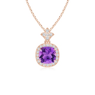 6mm AAA Vintage Inspired Cushion Amethyst Halo Pendant in 9K Rose Gold