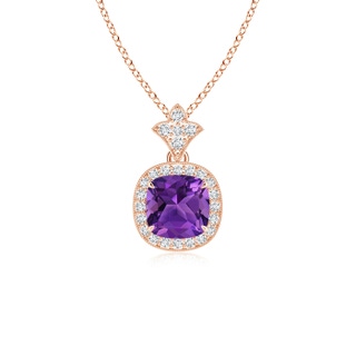 6mm AAAA Vintage Inspired Cushion Amethyst Halo Pendant in 9K Rose Gold