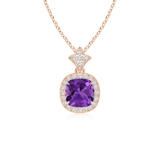 6mm AAAA Vintage Inspired Cushion Amethyst Halo Pendant in Rose Gold