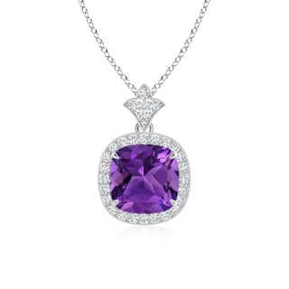 8mm AAAA Vintage Inspired Cushion Amethyst Halo Pendant in P950 Platinum