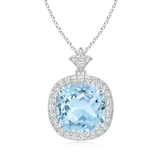 10mm AAA Vintage Inspired Cushion Aquamarine Halo Pendant in White Gold