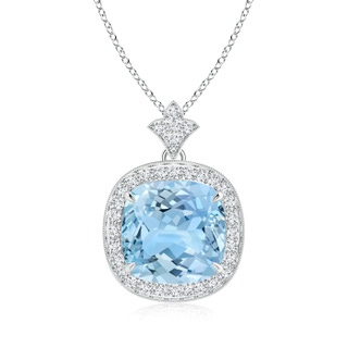 10mm AAAA Vintage Inspired Cushion Aquamarine Halo Pendant in 9K White Gold