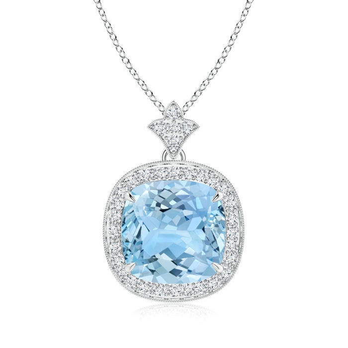 10mm AAAA Vintage Inspired Cushion Aquamarine Halo Pendant in P950 Platinum 
