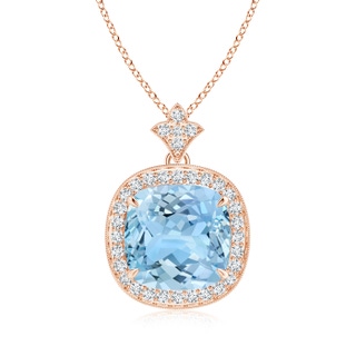 10mm AAAA Vintage Inspired Cushion Aquamarine Halo Pendant in Rose Gold