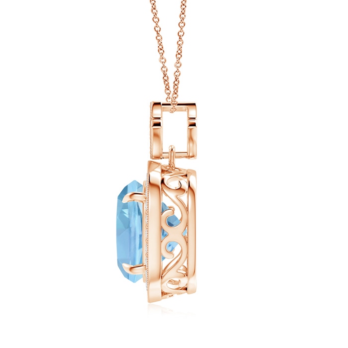 10mm AAAA Vintage Inspired Cushion Aquamarine Halo Pendant in Rose Gold Product Image