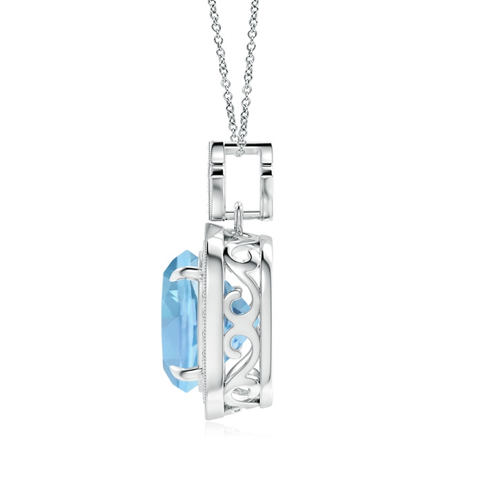 10mm AAAA Vintage Inspired Cushion Aquamarine Halo Pendant in White Gold Product Image