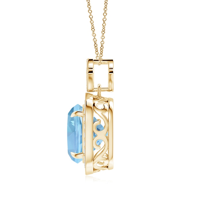 10mm AAAA Vintage Inspired Cushion Aquamarine Halo Pendant in Yellow Gold product image