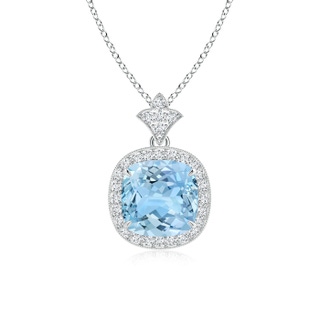 8mm AAAA Vintage Inspired Cushion Aquamarine Halo Pendant in P950 Platinum