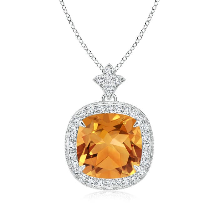10mm AA Vintage Inspired Cushion Citrine Halo Pendant in P950 Platinum