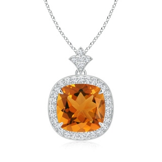 10mm AAA Vintage Inspired Cushion Citrine Halo Pendant in White Gold