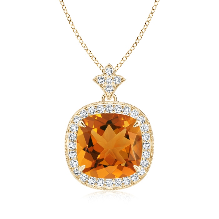 10mm AAA Vintage Inspired Cushion Citrine Halo Pendant in Yellow Gold 