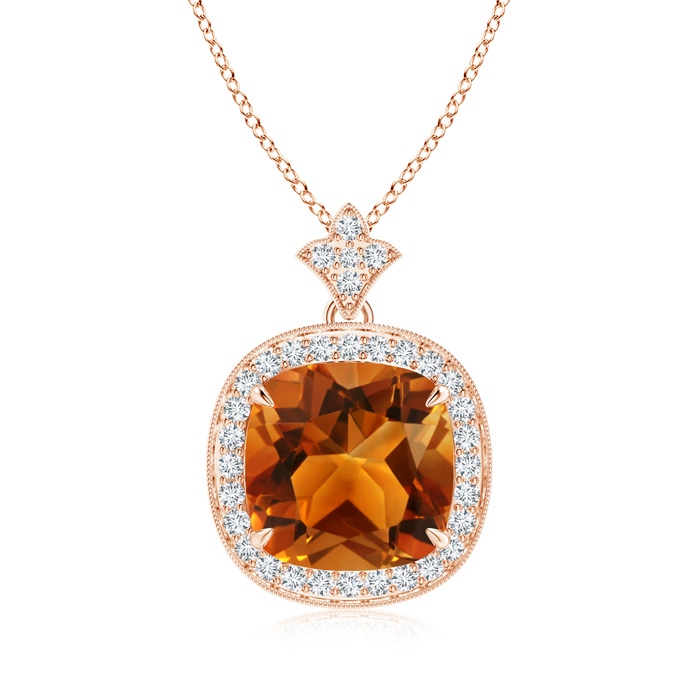 10mm AAAA Vintage Inspired Cushion Citrine Halo Pendant in Rose Gold
